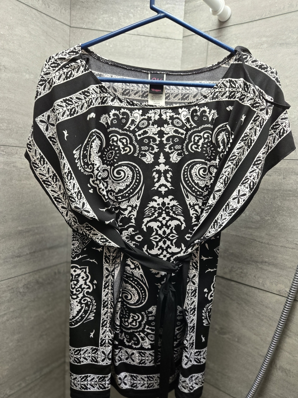 Wrapper Black & White Paisley Belted Dress